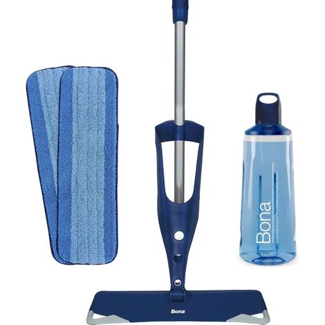Balai spray pour parquets – Nettoyage rapide avec 0,85L de nettoyant – 2 tampons microfibre – Base pivotante 360° – Bona