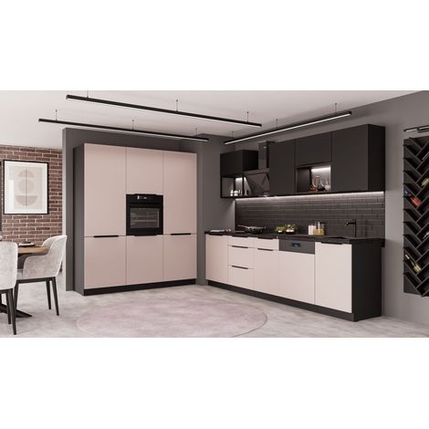 Küche ARONA + SIENA LOFT 280 + 180 cm Küchenzeile Küchenblock Einbauküche Kaschmir beige matt + Schwarz matt (1/5)