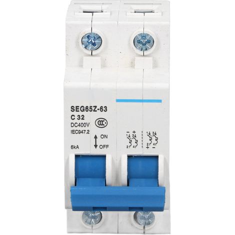 Disjoncteur Modulaire 2P 6kA 400V C32 32A Interrupteur Pneumatique pour Panneaux Solaires Photovoltaïques (1/5)