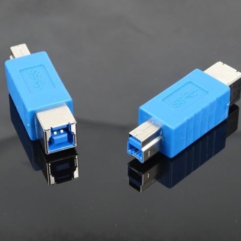 USB 3.0 BM/BF Male to B Female Adapter for Hard Drive Enclosure / Printer Extension Head, Blue Square Mold (1/5)