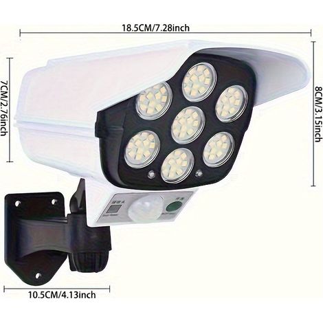 Lampe Solaire Murale 77 LED avec Détecteur de Mouvement – Design Caméra de Surveillance Simulée pour Éclairage Extérieur de Sécurité (1/4)