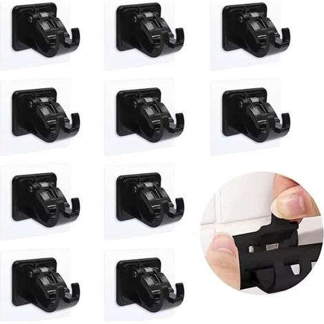 10 Supports de Tringle à Rideau Sans Perçage - Noir Crochets muraux autocollants pour salle de bain, cuisine, salons, chambres à (1/4)