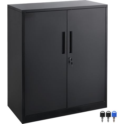 Mophorn Metal Storage Cabinet, 2 Magnetic Doors & 4 Adjustable Shelves. 200 lbs/shelf capacity. Locking steel. 42''. 3 keys. For office, garage, home. Black. (1/5)