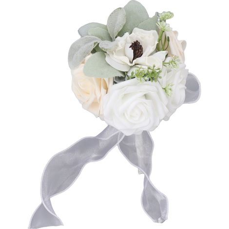 Bouquet de mariée aux couleurs vives, composé de fleurs romantiques et élégantes, fait main, idéal pour les fêtes, les bureaux, les boutiques, les jardins et les demoiselles d'honneur. Dimensions : 25 (1/5)