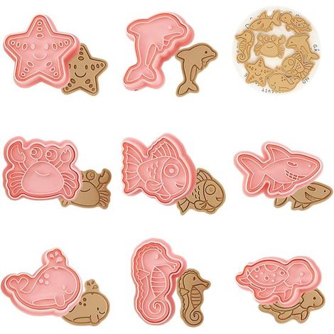 Set di 8 formine per biscotti a forma di animali – Stampi in plastica 3D per torte, pasta di zucchero e biscotti al burro (1/5)