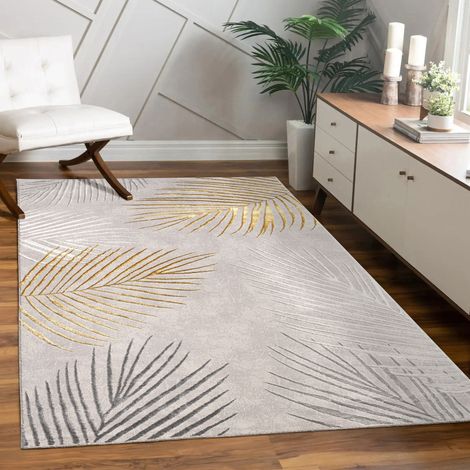 Paco Home Alfombra Salon De Habitacion Pelo Corto Motivo Floral Arcoíris Geometrico 80x300 cm, Oro