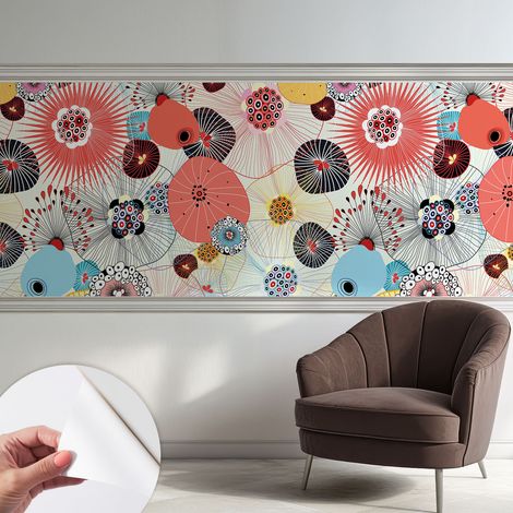 Papier peint autocollant avec imprimé décoratif pour salon et chambre à coucher Installation facile Fleurs colorées 250x104 cm (1/5)