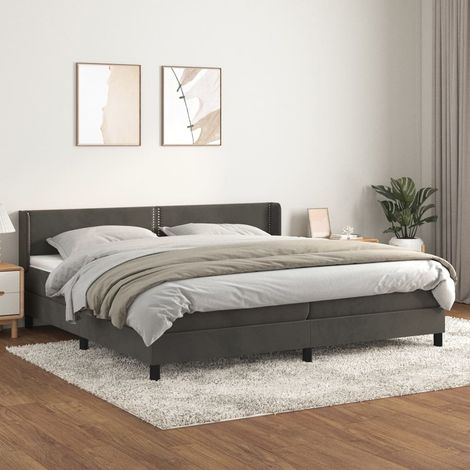 Lit à sommier tapissier et matelas - Cadre De Lit Moderne: King Size - Lit Double - Gris foncé 200x200cm Velours Chic-609335 (1/5)