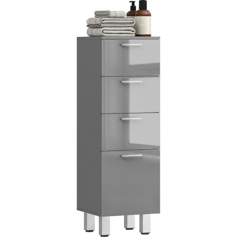 Meuble de salle de bain, meuble vasque, 4 tiroirs, panneaux de particules, finition lisse, gris (1/5)