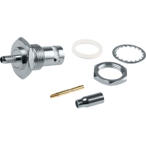 Connecteur coaxial RS PRO Femelle Droit, raccordement A sertir 50O Montage panneau ( Prix pour 1 )
