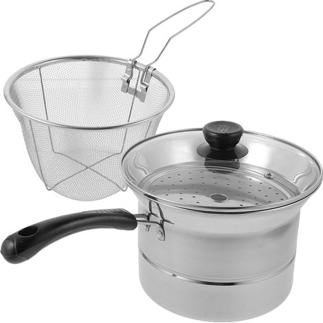Casserole en inox de 22 cm avec poignée pour cuire à la vapeur, frire et préparer des soupes (1/5)