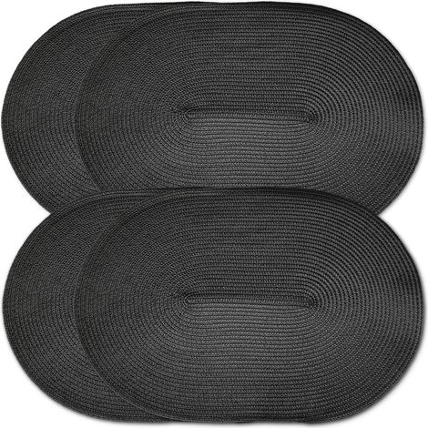 Lot de 4 sets de table ovales tressés en plastique polypropylène (noir)'4 Noir'Noir'- (1/4)