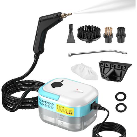 Pulitore a vapore portatile ad alta temperatura da 1200 W (105 °C/221 °F) con serbatoio capiente da 1200 ml e 7 accessori per cucina, auto e tessuti.