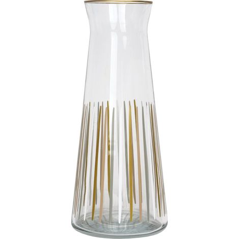Carafe Pichet en Verre Rayé Blanc et Or, 25 cm à Col Étroit pour Réfrigérateur, Eau, Lait, Thé Glacé, Jus, Boisson, Vin (1/5)