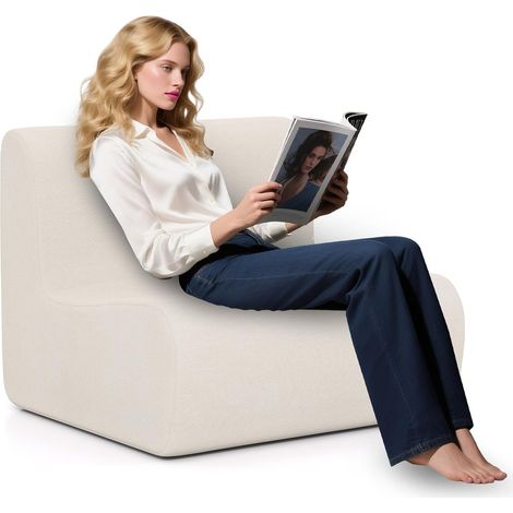 COSTWAY Canapé Compressé, Fauteuil de Sol avec Dossier et Courbe Ergonomique, Rembourrage en Éponge et Revêtement en Peluche, Canapé Paresseux pour Coin de Feu, Lecture, Salon, Chambre (Beige)