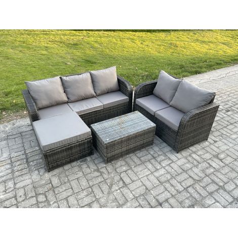 Fimous 6 Seater Rattan Wicker Garden Furniture Patio Conservatory Sofa Set with Rectangular Coffee Table 3 Seater Sofa Love Sofa Big Footstool (1/5)