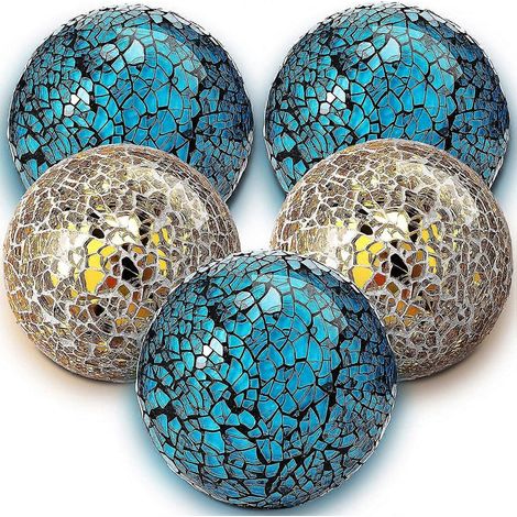 Lot de 5 sphères décoratives en mosaïque de verre turquoise pour centres de table vases et décorations intérieures. (1/5)