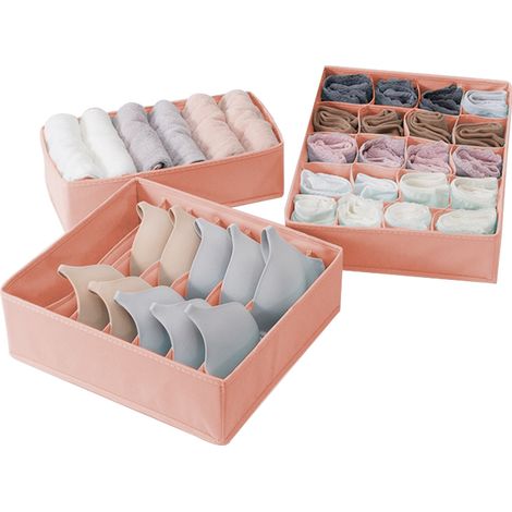 Boîte De Rangement Pour Chaussettes - Boîte Organisatrice En Tissu Pliable Pour Sous-Vêtements Et Lingerie - Lot De 3 Avec Compartiments Différents (1/5)