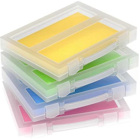 Boîte de rangement pour papier scrapbooking, lot de 4 organisateurs empilables avec poignée, compatible avec la plupart des formats 8,5 x 11 pouces et les projets scolaires (1/5)