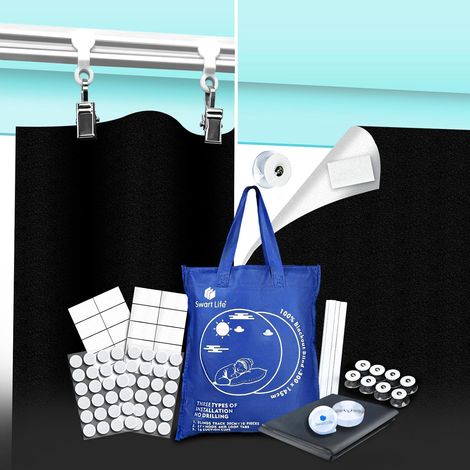 Occultant sans Perçage avec Rail de Rideau 3M, Store Occultant Ventouse pour Fenêtre Thermique avec Attaches Auto-adhésives 300x147 CM (1/5)