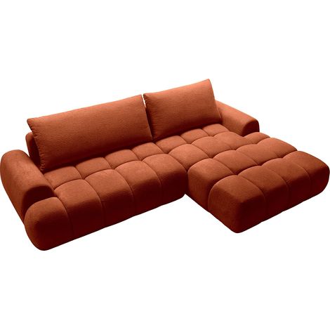 Divano letto angolare destro in ciniglia terracotta FARNETA (1/5)