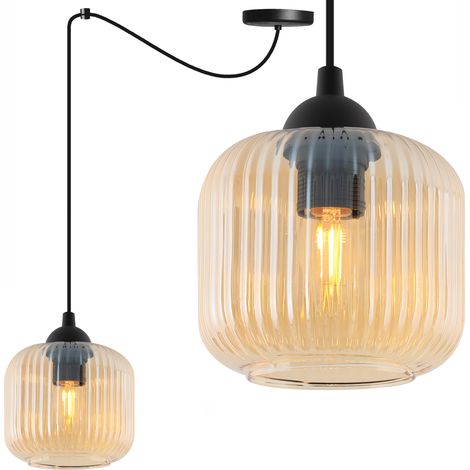 LAMPADA A SOSPENSIONE RIFFLE SPIDER NERA 1 PARALUME PIATTO MIELE CILINDRO E27 (1/5)