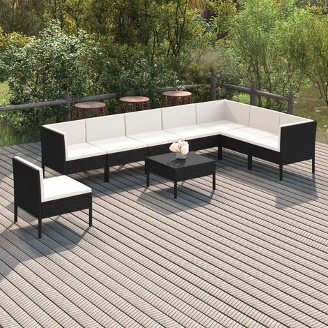 9-tlg. Garten-Lounge-Set mit Auflagen Poly Rattan Schwarz (1/5)