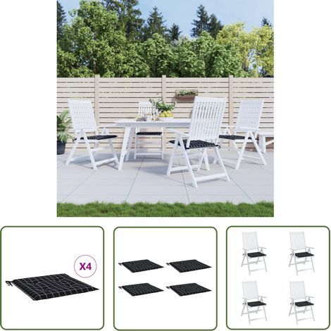 The Living Store Coussins de chaise de jardin lot de 4 motif à carreaux noir - Coussin De Chaise - Coussin Exterieur - Coussin Jardin - Coussin Décoratif - Coussin Confortable (1/5)
