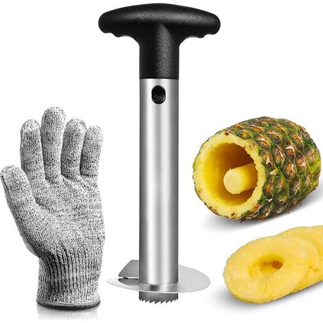 Éplucheur d'ananas, couteau à ananas avec lame et manche en acier inoxydable de qualité alimentaire, éplucheur d'ananas 24 cm noir.