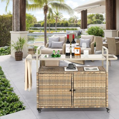 Mesa bar exterior con armario ruedas y bandeja beige OKMYHOME (1/5)