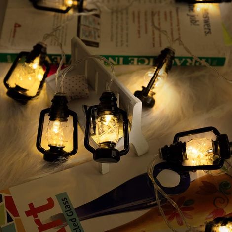 Mini lampe à pétrole avec 20 LED,3 m,2 modes,à piles,maison,mariage,fête,anniversaire,maison,école,fête,décoration,blanc chaud (noir)