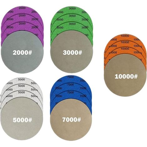 Lot de papier abrasif 2000/3000/5000/7000/10000 avec tampon de 12,5 cm pour ponçage à sec et humide pour ponceuse orbitale et polisseuse