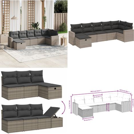 7-tlg. Garten-Sofagarnitur mit Kissen Grau Poly Rattan - Gartenmöbel - Sofagarnitur - Rattanmöbel - Outdoormöbel - Lounge Set - Home & Living (1/4)