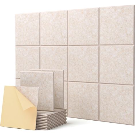 Paneles de espuma acústica autoadhesivos, reducción de ruido, alta densidad, para paredes y techos, color beige (30 x 30 cm), 12 unidades. (1/5)