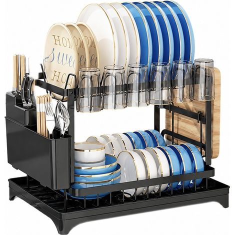 Égouttoir pliable avec panier d'égouttage, noir, acier au carbone, panier d'égouttage pour évier de cuisine, rangement pour plan de travail (1/4)