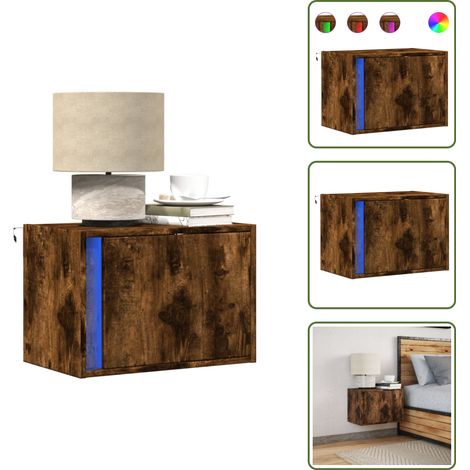 Comodino con luci - vidaXL Comodino a Parete con luci LED Rovere Fumo - Comodino con cassetti