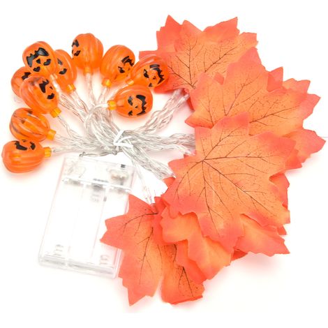 Guirlande lumineuse LED automne citrouille et feuilles d'érable rouges avec 20 LED pour intérieur et extérieur (1/5)