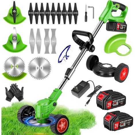 Débroussailleuse à Batterie Electrique sans Fil 21V 2.0Ah Coupe Bordure avec 2 Batterie et Chargeur de Coupe Bordure avec et Roues Amovibles,Légères et à Faible Bruit,pour Jardin, Pelouse, Ferme (1/5)