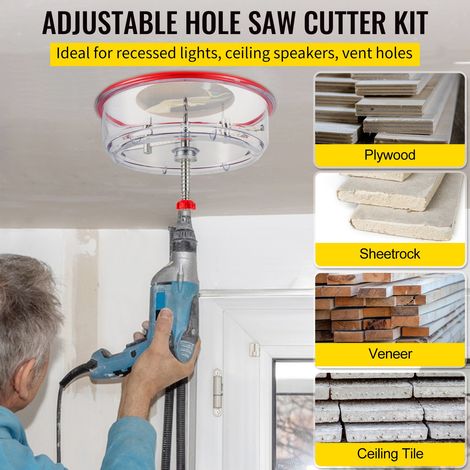 Scie Cloche Réglable 40-200 mm Kit Scie Cloche avec Cache Poussière, Coupe-Cercle Scie à Trou Réglable avec Capot Anti-poussière Sécurisé Propre pour Couper Plaques de Plâtre Placages Panneaux (1/5)