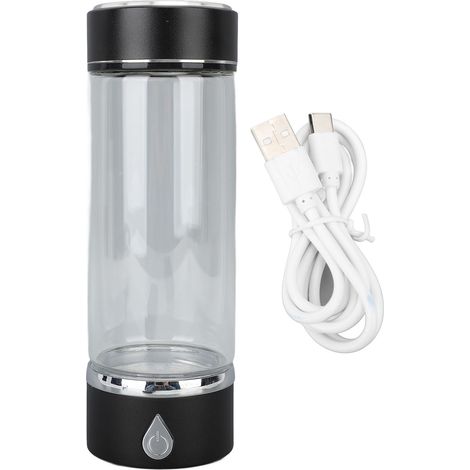 Bouteille d'eau à hydrogène 420 ml PCTG PEM SPE Technologie rechargeable portable générateur riche tasse pour la maison, le fitness, le bureau, les voyages, noir (1/5)