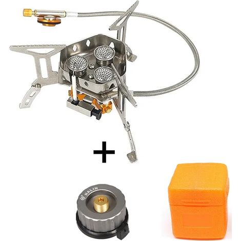 Réchaud à gaz portable d'extérieur 5800W 6800W à trois brûleurs, coupe-vent, pliable et ultraléger, idéal pour les pique-niques et le camping. (1/5)