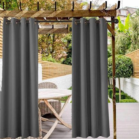 Lot de 2 Rideau d'extérieur, tissu imperméable polyester, œillets antirouille 4cm, occultant UV, pour terrasse jardin pergola (1/5)