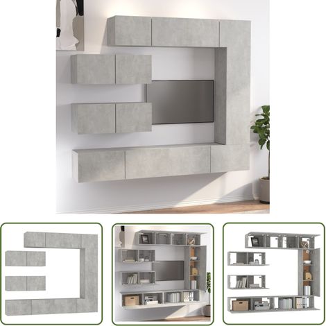 The Living Store Ensemble de meubles TV 7 pcs Gris béton Bois d'ingénierie - Meuble Tv - Meuble Téléviseur - Ensemble Meuble Tv - Mobilier Salle Séjour - Décoration Intérieur (1/5)