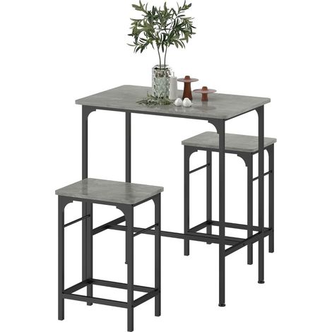 Conjunto de mesa alta gris de acero con 2 taburetes 80 x 50 x 87 cm (1/5)