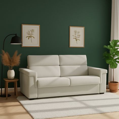 Divano Letto 2 Posti Rigolato, Sfoderabile, Contenitore Made in Italy, di Apertura a Ribalta, 185x95 cm Beige (1/5)