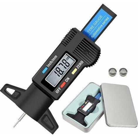 TAISHENGDA-Jauge de Profondeur Numérique de Pneu-Jauge de Profondeur de Bande de Roulement de Pneu-Gauge LCD Metrique/Pouce 0-25.4mm avec Boîte de Fer & Batterie de Secours pour Auto Moto Vans Camions (1/5)