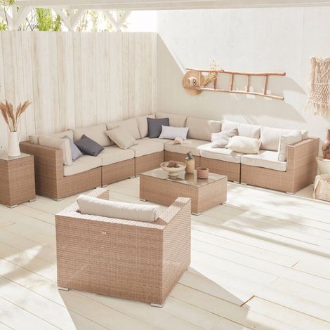 8-10-seater premium polyrattan garden sofa set Beige 303.5x82x67 cm - Venezia