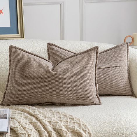 Lot de 2 Housses de coussin, Chenille, Bordure décorative, Doux, Salon, Chambre à coucher, 40x60 cm