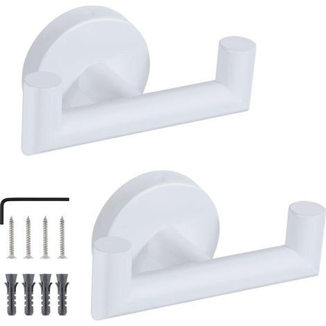 Patere Salle de Bain, 2 Pièces Crochet Mural Blanc, Crochet Torchon Cuisine avec Vis, Acier Inoxydable, Patere Mural pour Clés, Parapluies, Vêtements (1/5)