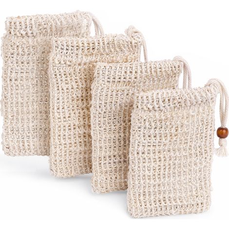Sac À Savon - Fibre De Sisal Naturel - Exfoliant Doux Pour La Salle De Bain - Séchage Rapide Avec Boucle - Lot De 4 (1/5)